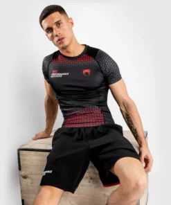 UFC Venum Performance Institute Rashguard - SS - MMA Factory -MMA FACTORY Shop ufc venum performance institute rashguard short sleeves black red 2